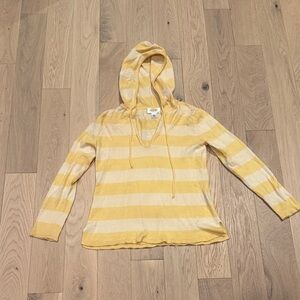 Talbots Petites Yellow Striped 100% Merino Wool Hooded Sweater - SIZE SMALL